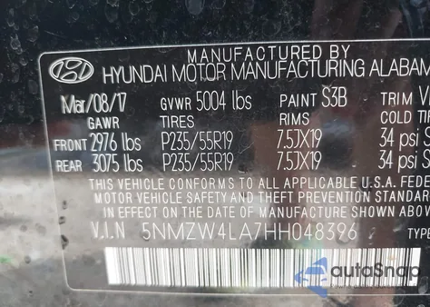 2017 Hyundai Santa Fe Sport 2.0T Ultimate z USA, uszkodzony, nr VIN 5NMZW4LA7HH048396